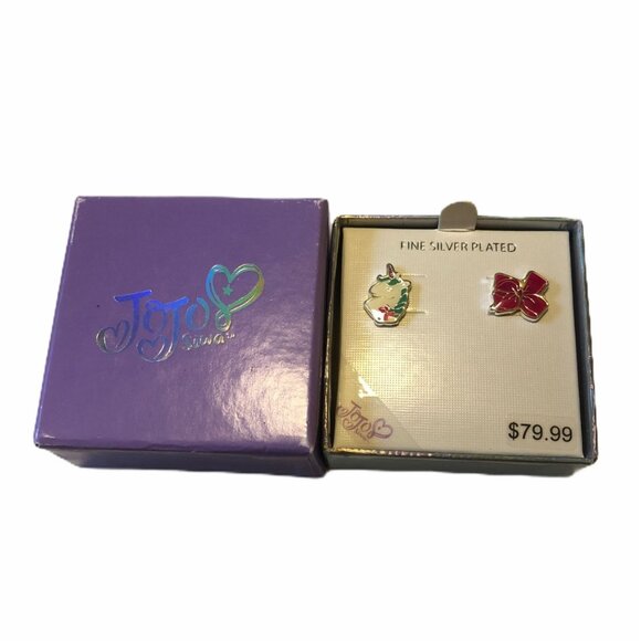 JoJo Siwa Fine Silver Plated Mismatched Unicorn & Bow Stud Earrings Set - Picture 1 of 4